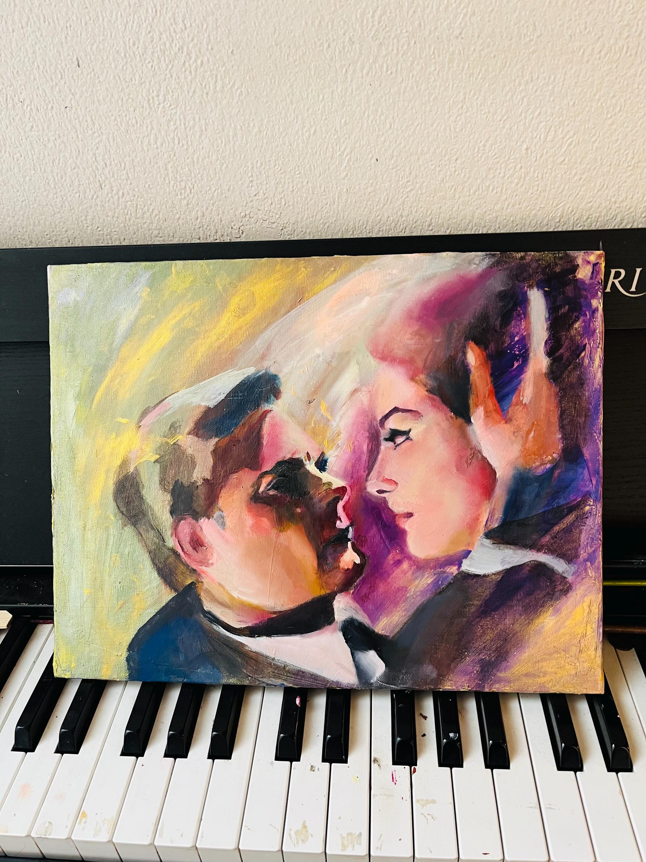 Marcello Mastroianni and Claudia cardinale portrait oil painting