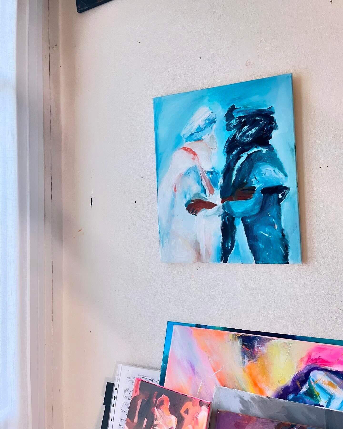 Original painting of Tuareg brothers, oil and acrylic painting, two men In Sahara