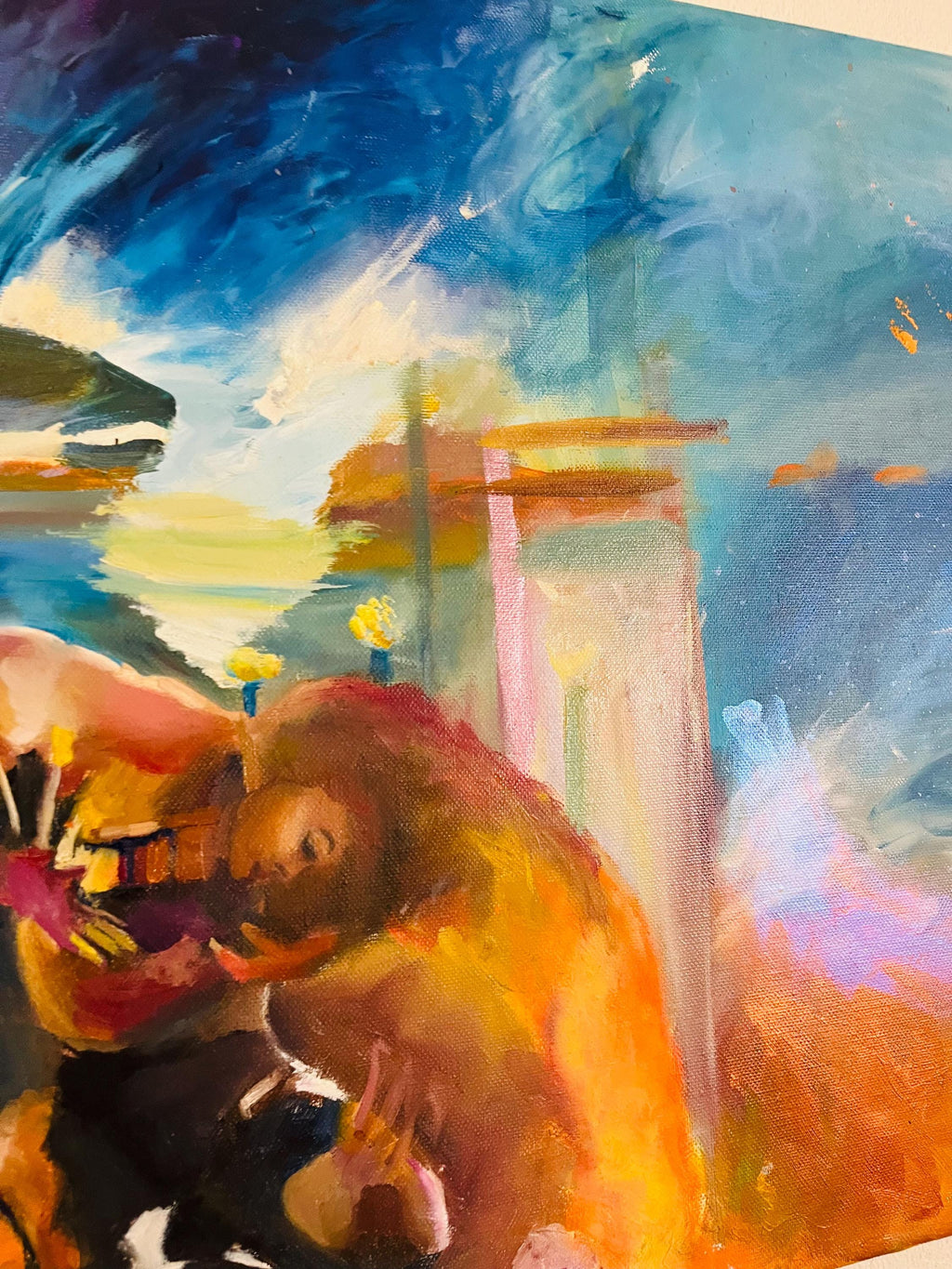 Mare Luce, original painting of a woman dancer on the sea, soft light