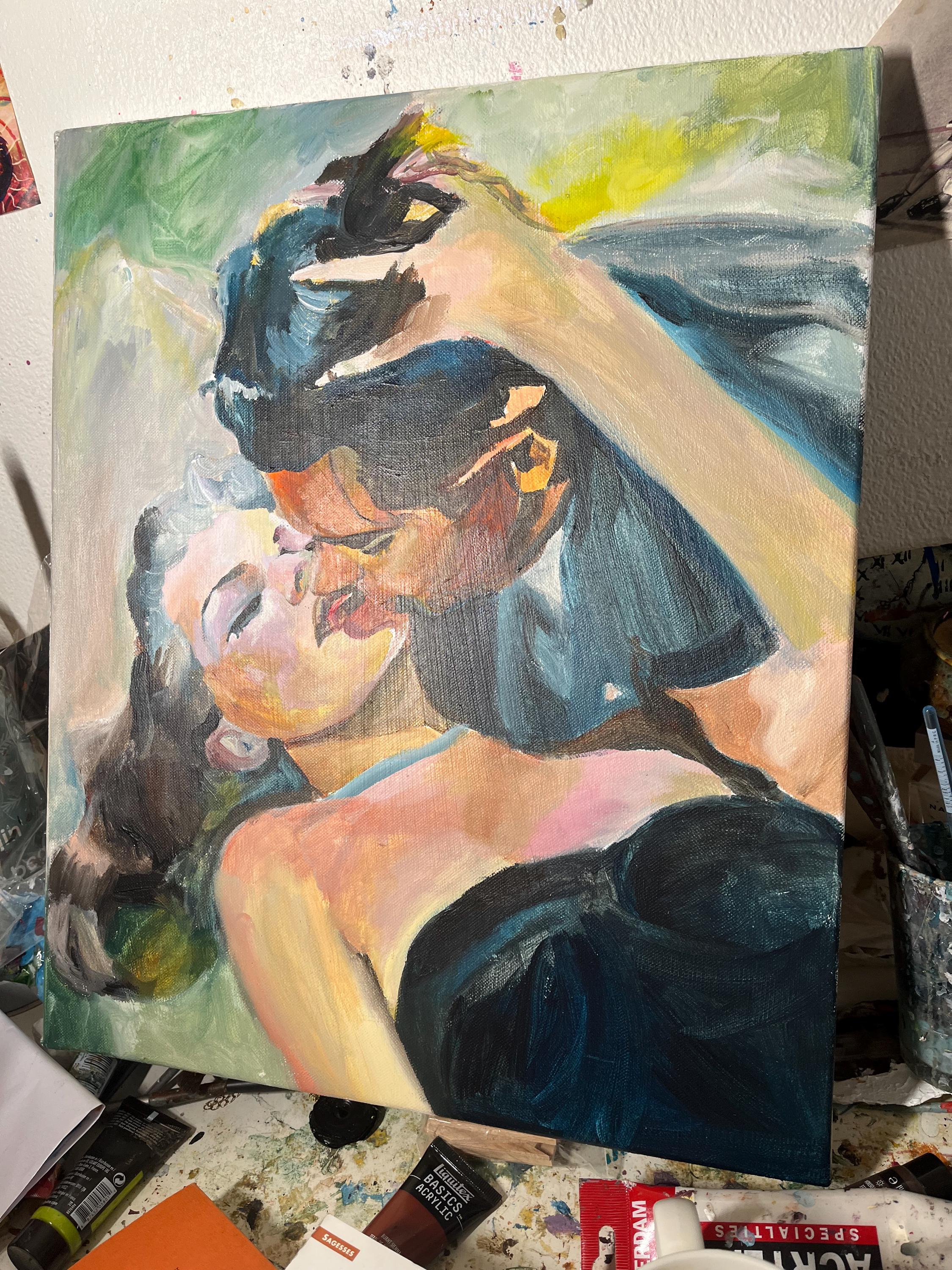 Original painting Gilda and johnny , Rita hayworth and Glenn Ford vintage Hollywood - intimate gaze