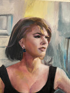 Portrait of Natalie Wood in oil paint, vintage hollywood actress on flat canvas