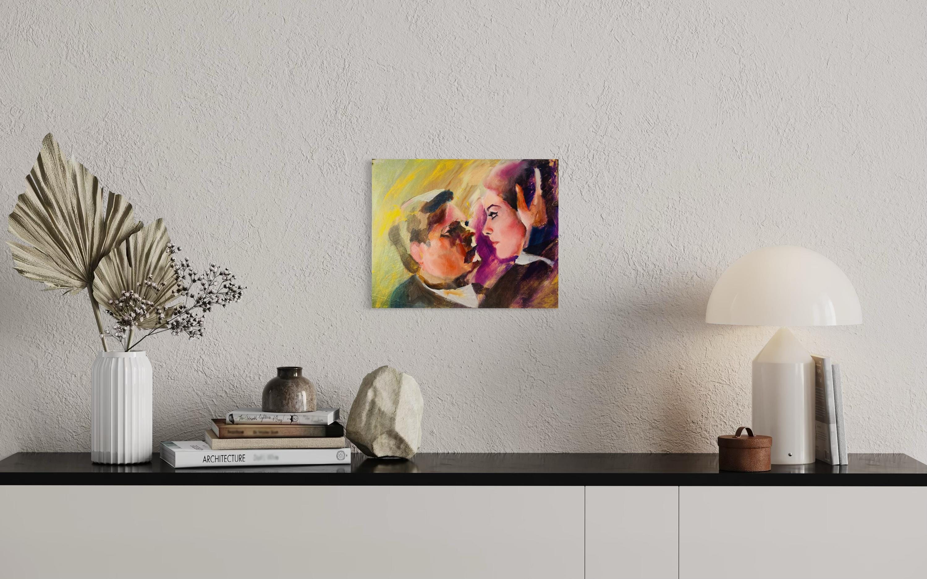 Marcello Mastroianni and Claudia cardinale portrait oil painting