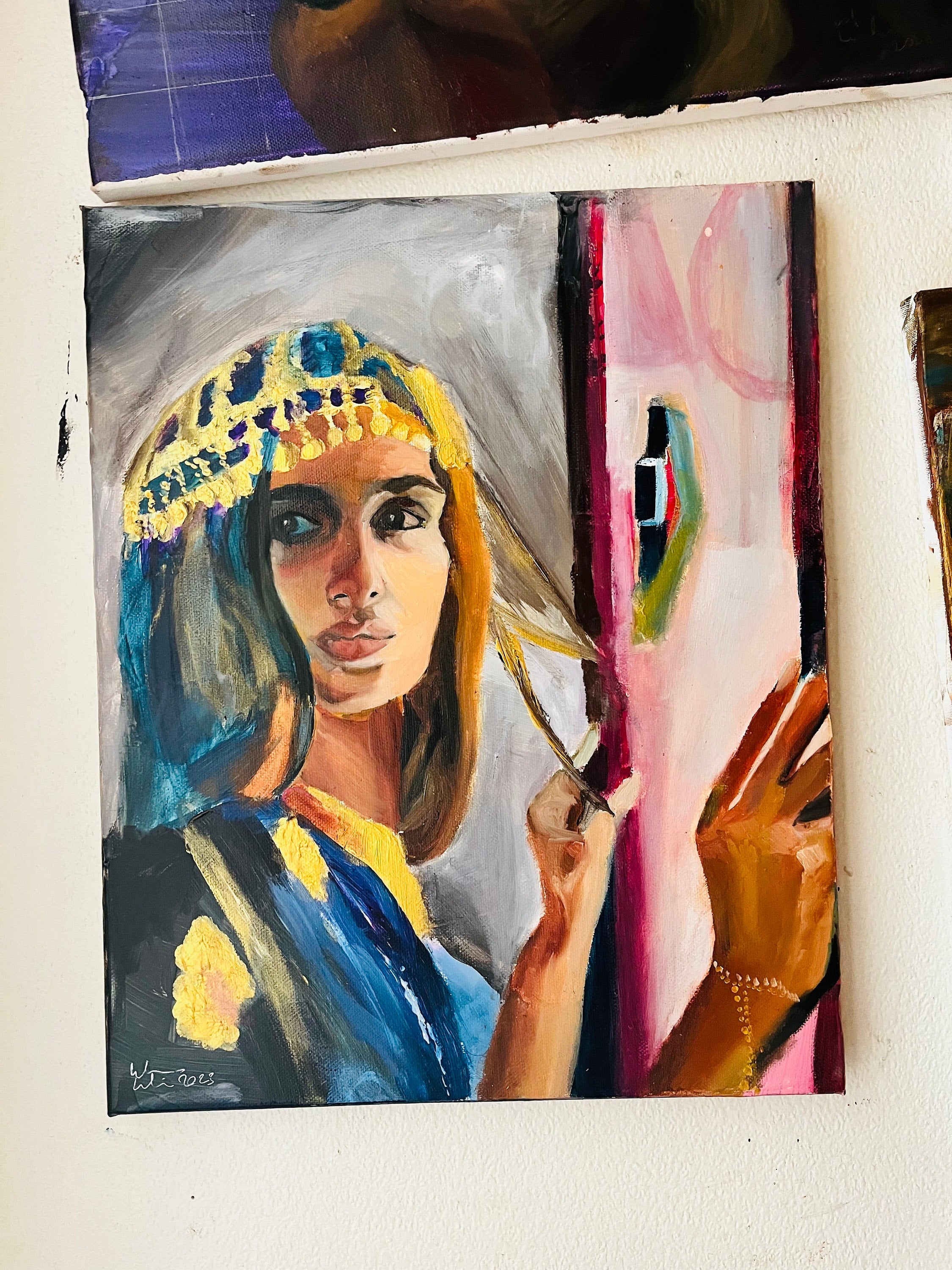 Gazing blue - original painting, oil on canvas