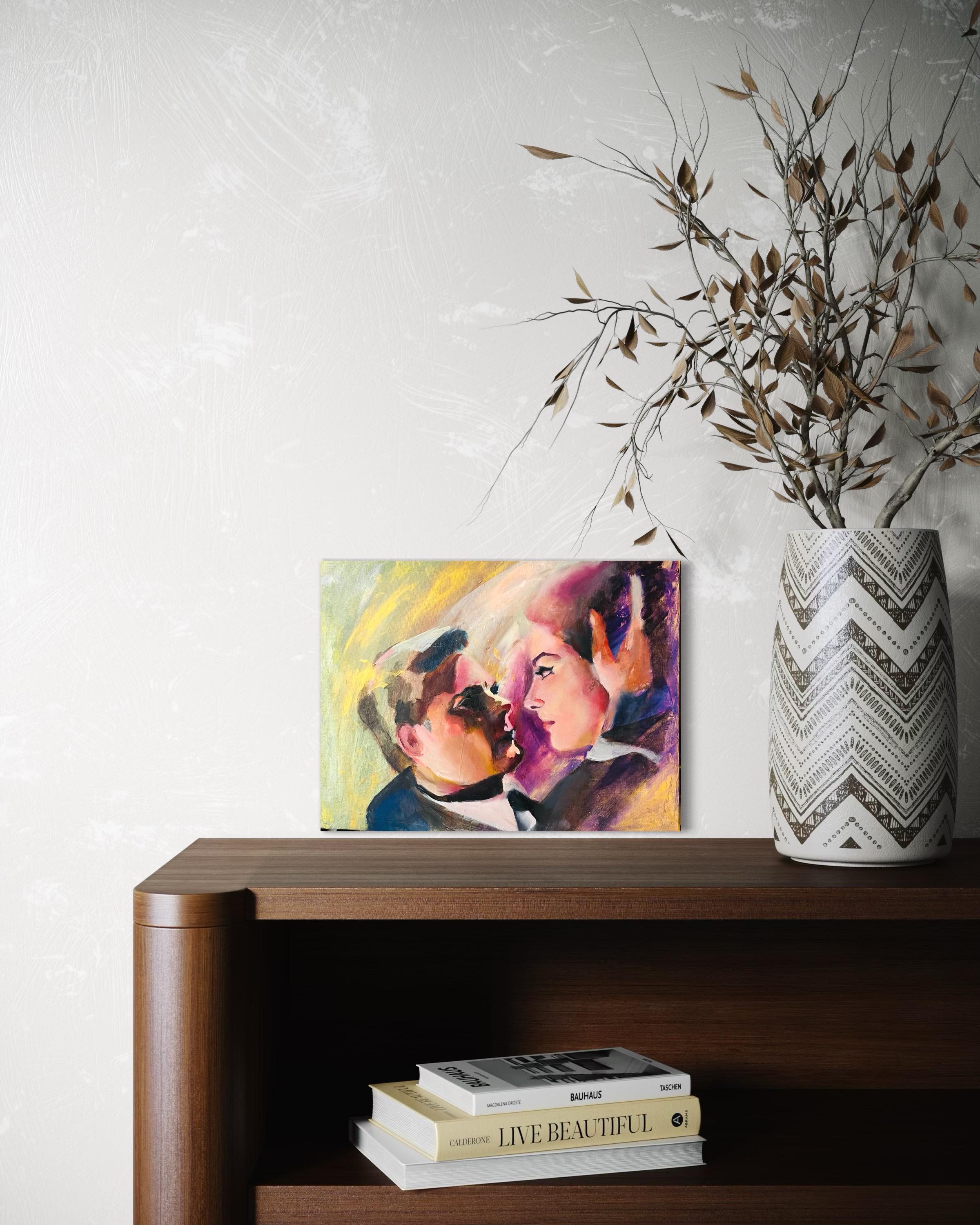 Marcello Mastroianni and Claudia cardinale portrait oil painting