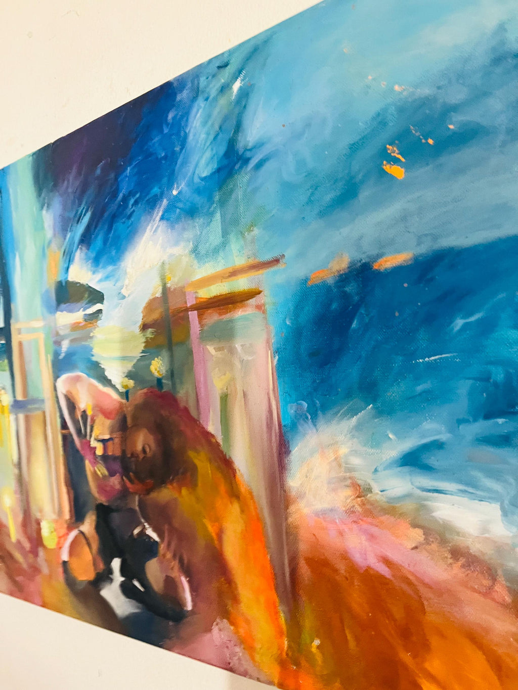 Mare Luce, original painting of a woman dancer on the sea, soft light