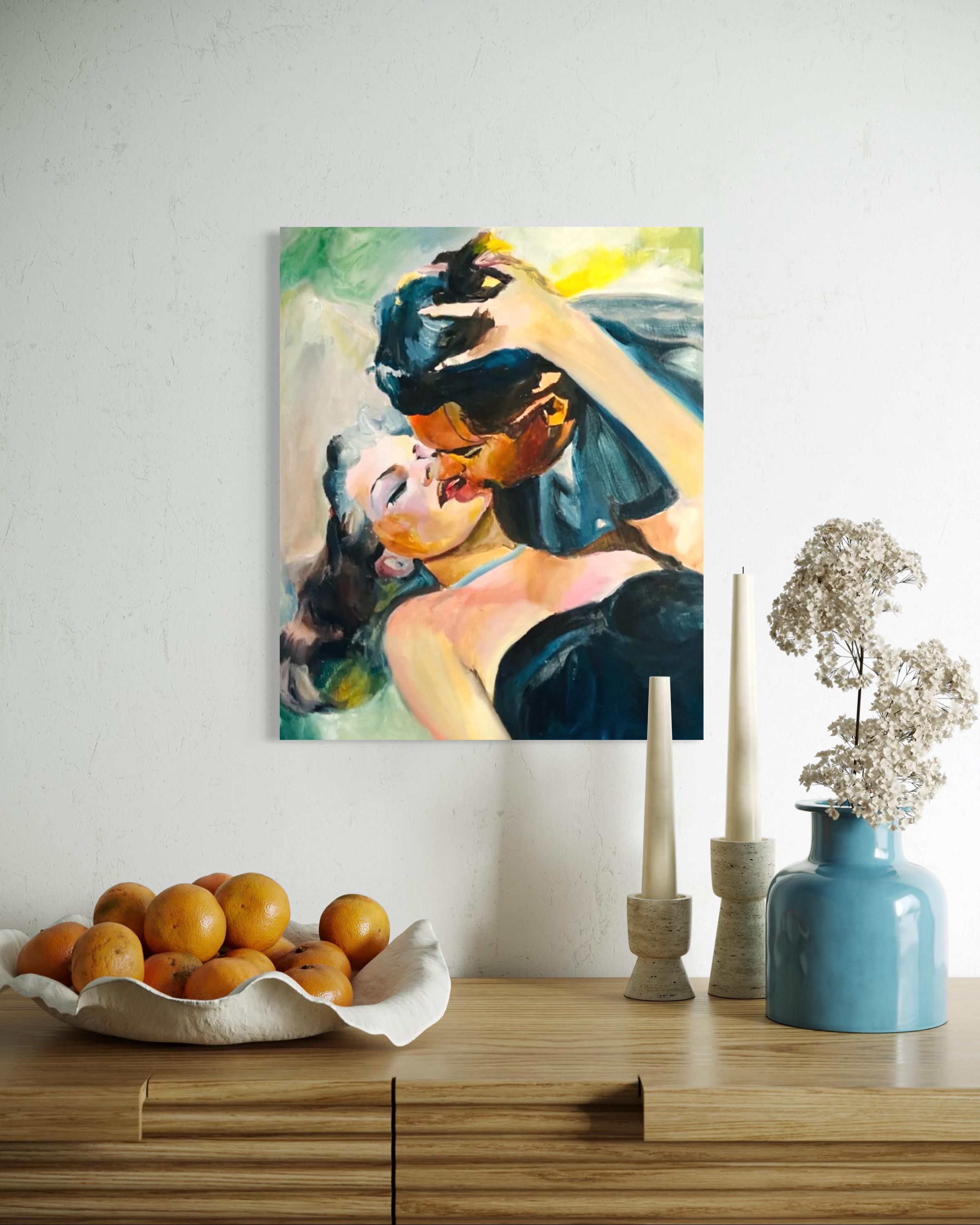 Original painting Gilda and johnny , Rita hayworth and Glenn Ford vintage Hollywood - intimate gaze