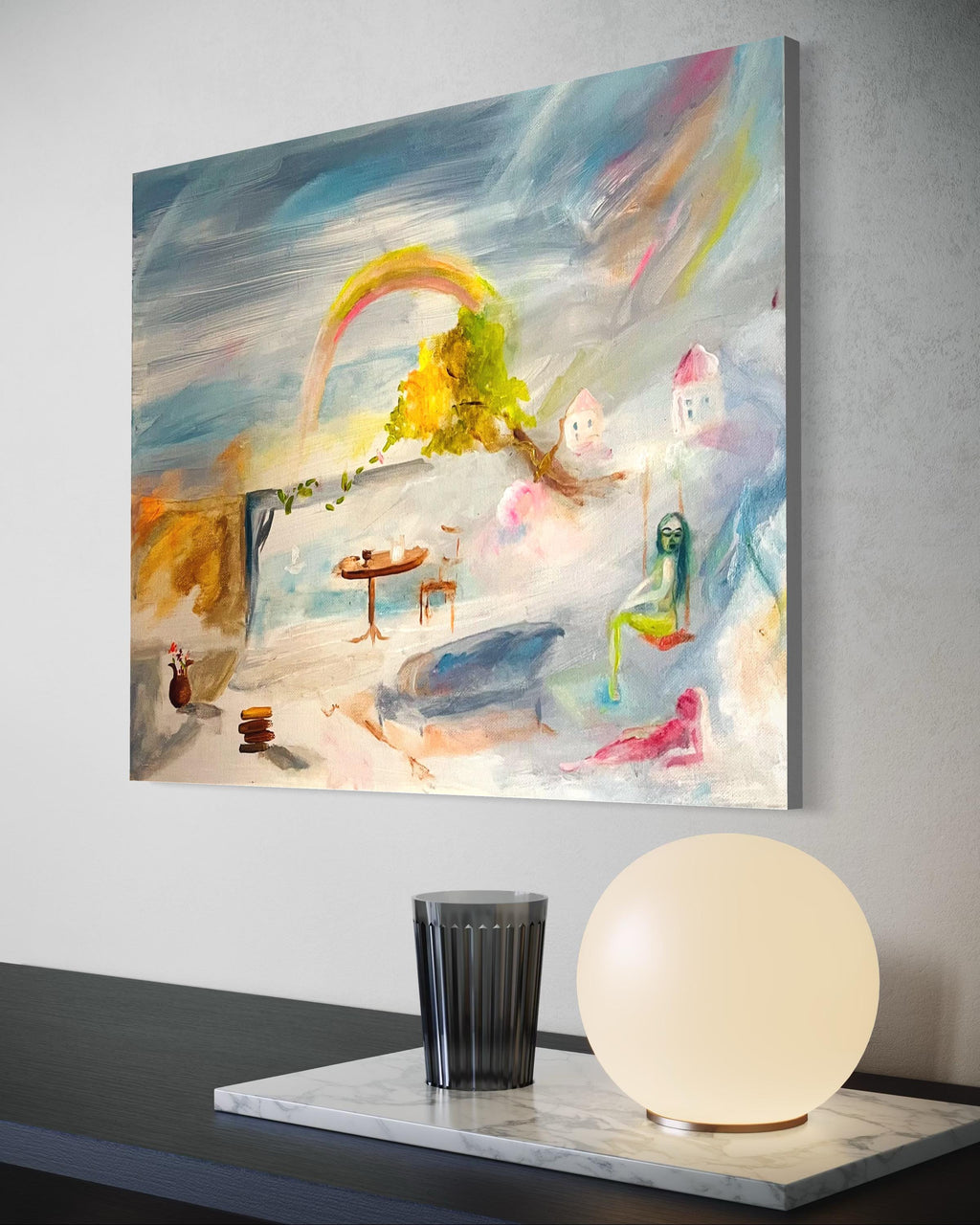 Lounge on air, original acrylic painting, Summer feeling