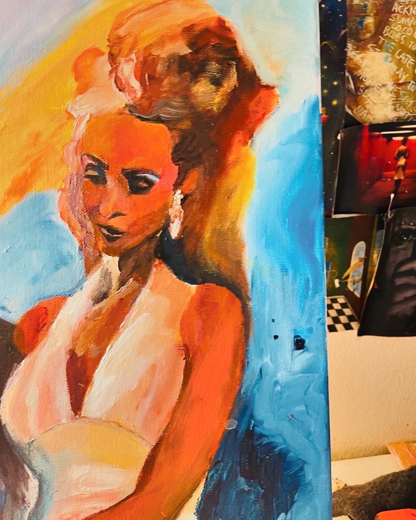 Iman and David Bowie original acrylic painting