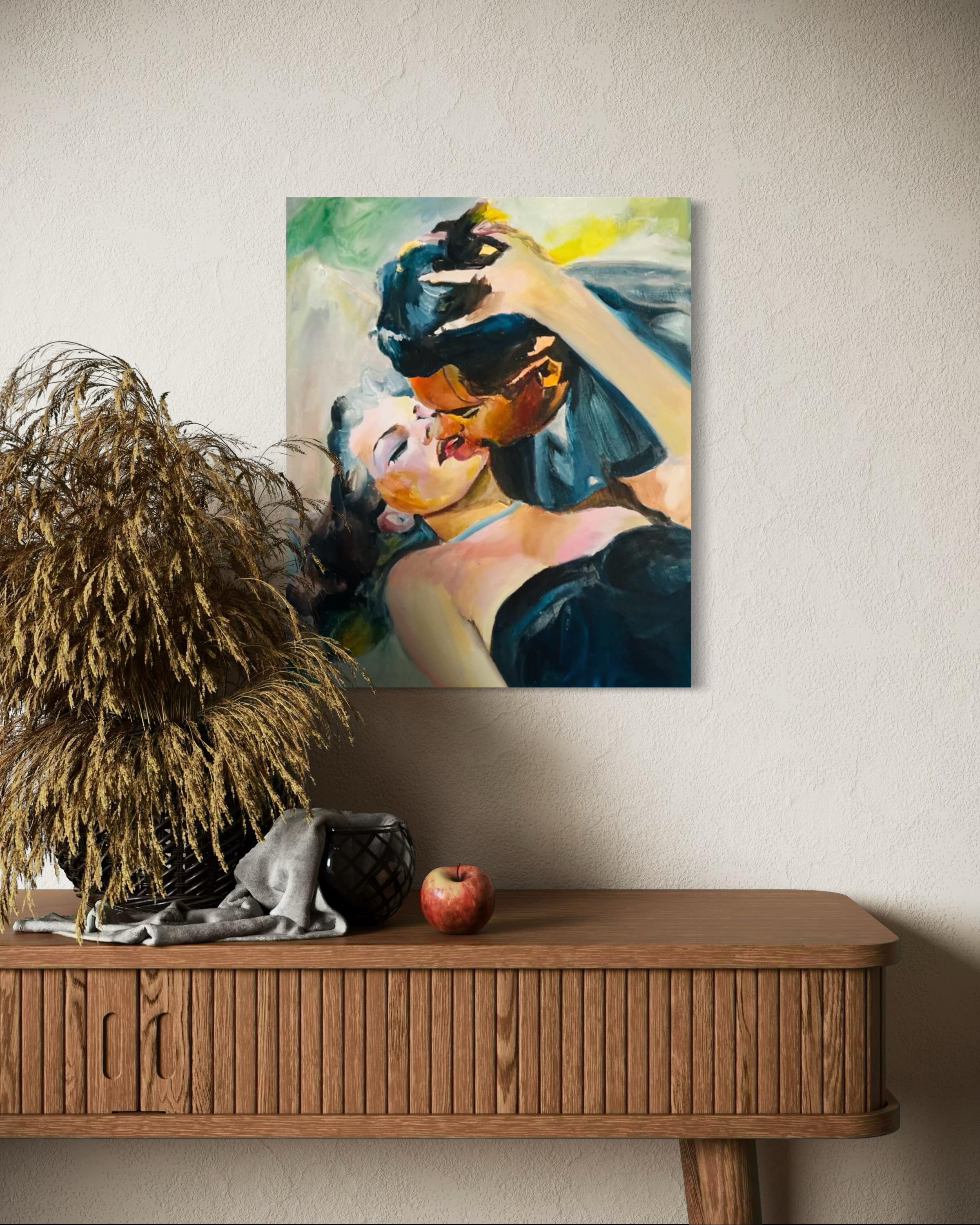 Original painting Gilda and johnny , Rita hayworth and Glenn Ford vintage Hollywood - intimate gaze