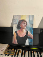 Portrait of Natalie Wood in oil paint, vintage hollywood actress on flat canvas