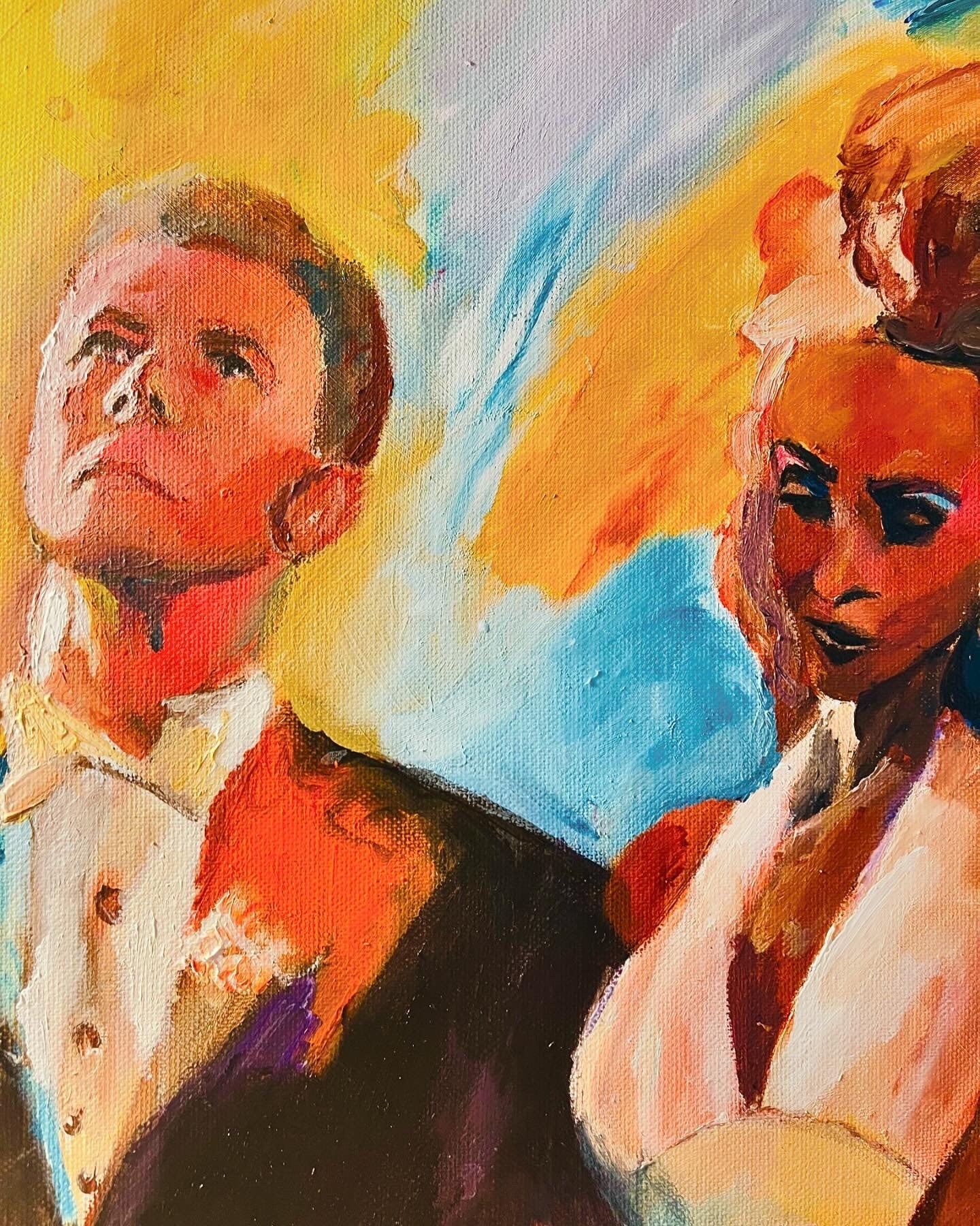 Iman and David Bowie original acrylic painting
