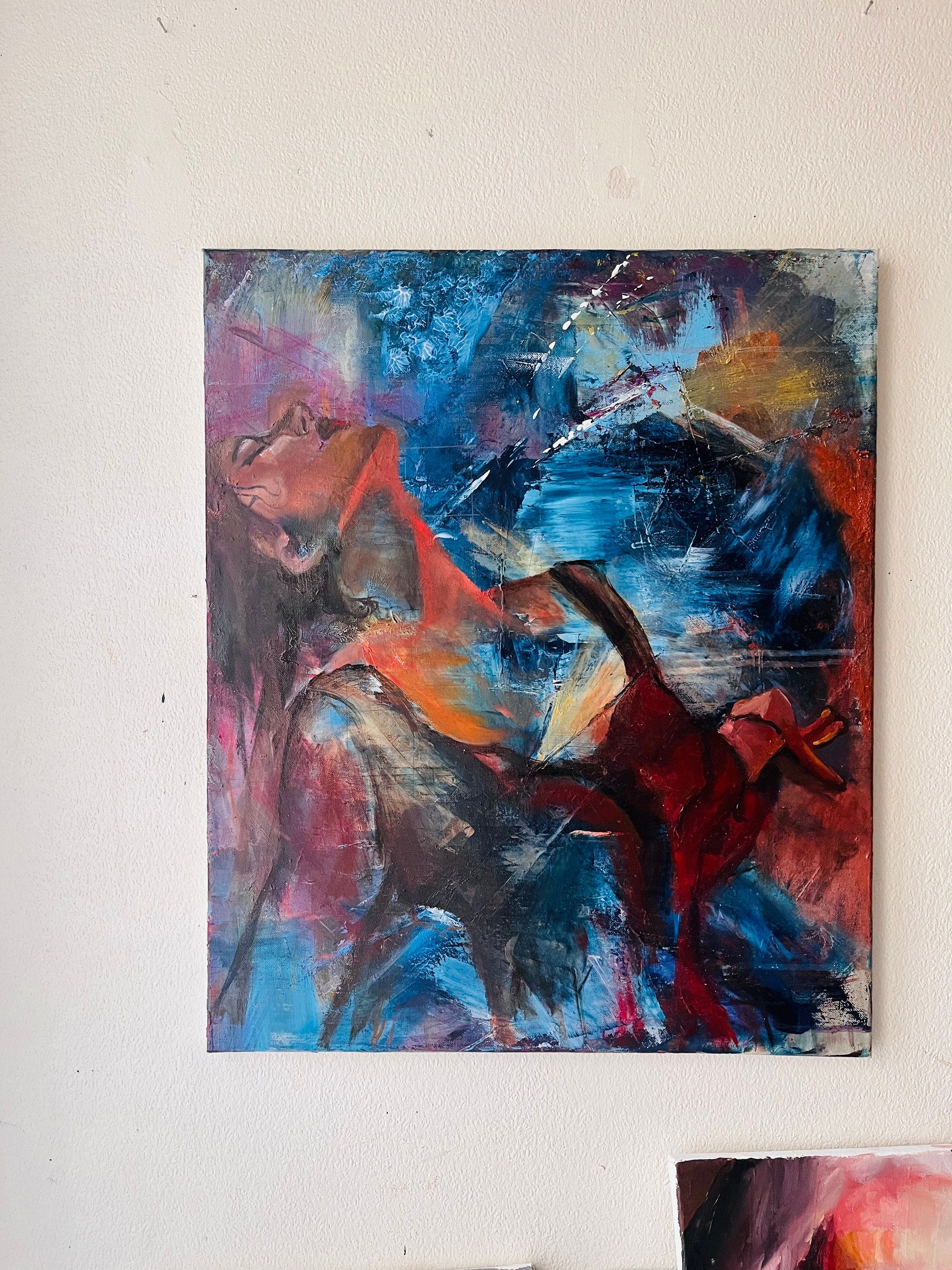 Let the rain fall, abstract painting of woman