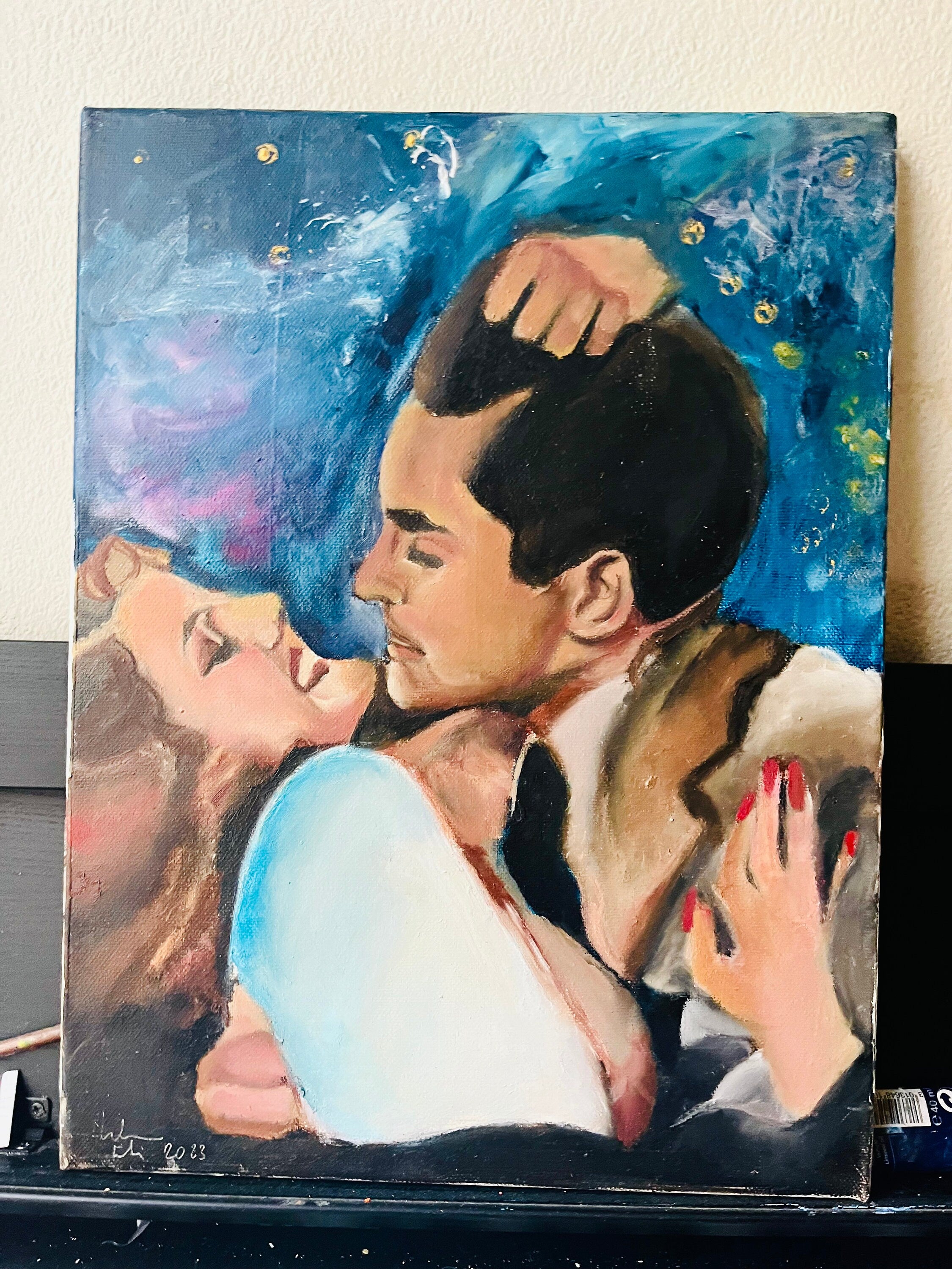 Original painting of Rita Hayworth and Tyrone power, old hollywood
