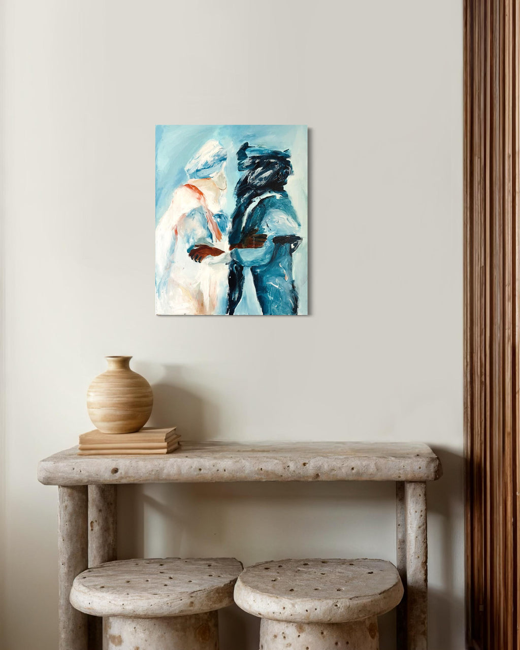 Original painting of Tuareg brothers, oil and acrylic painting, two men In Sahara