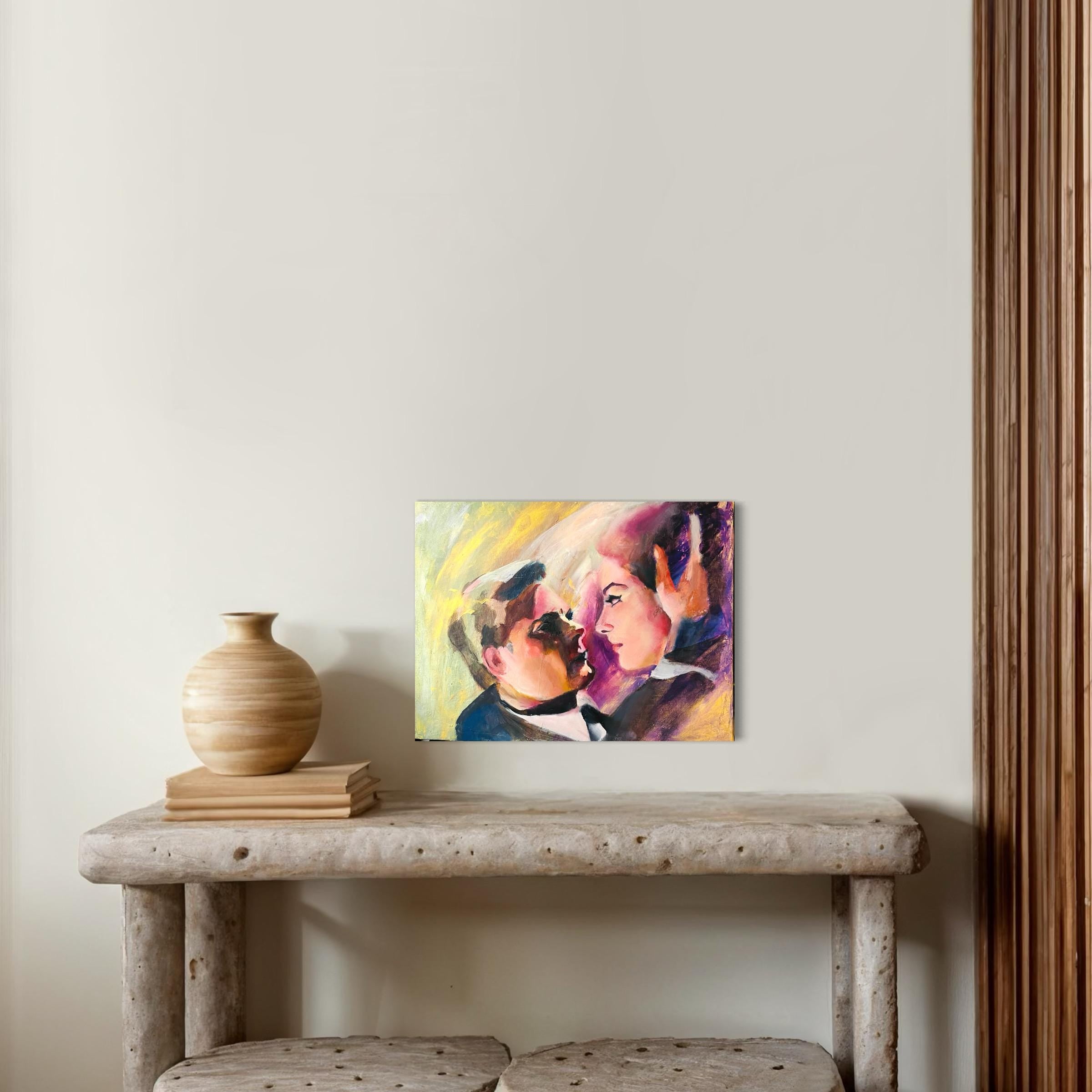 Marcello Mastroianni and Claudia cardinale portrait oil painting