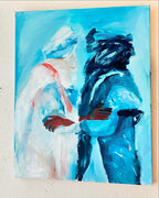 Original painting of Tuareg brothers, oil and acrylic painting, two men In Sahara