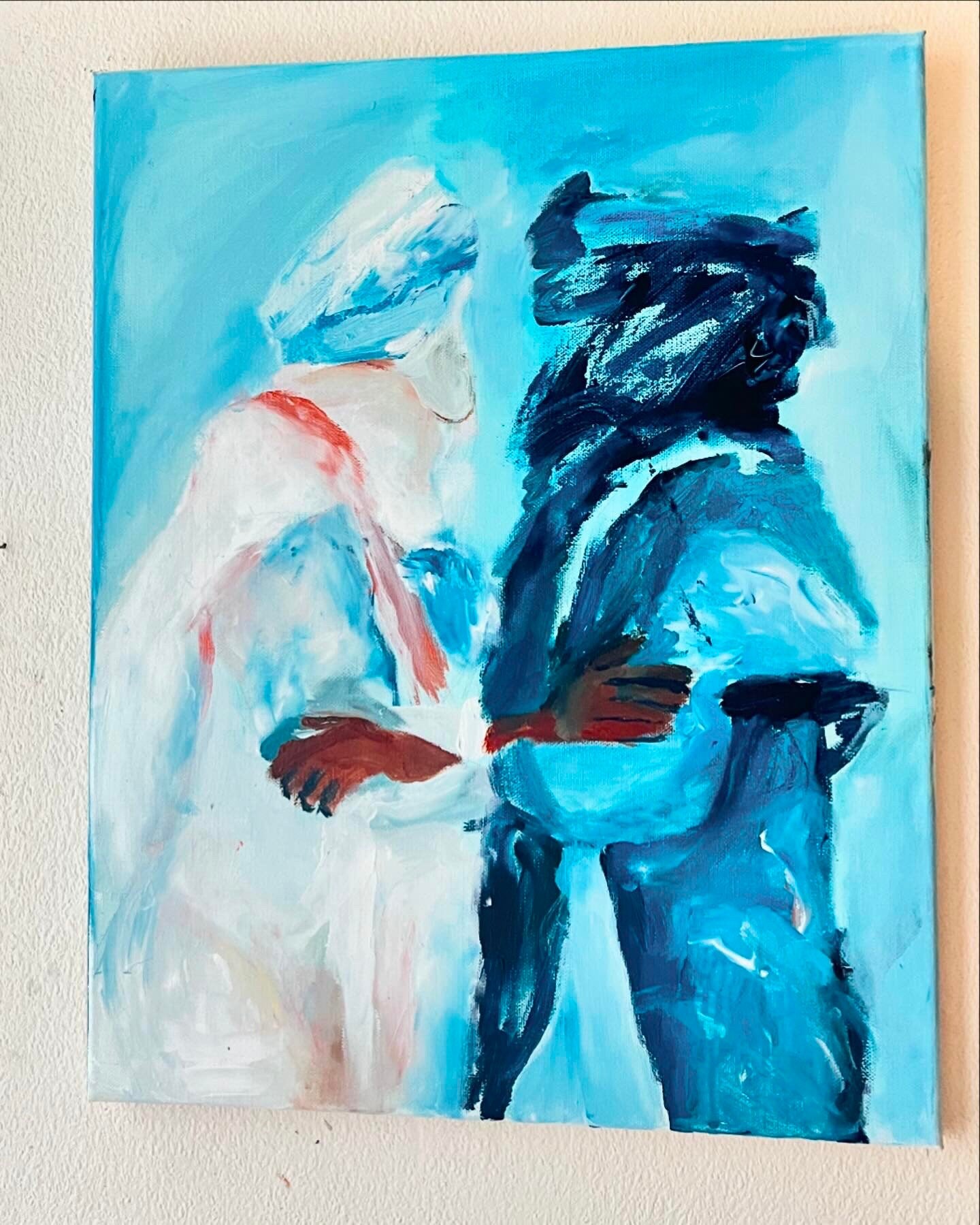 Original painting of Tuareg brothers, oil and acrylic painting, two men In Sahara