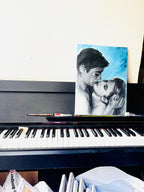 Original oil painting black and white Alain Delon and Brigitte Bardot