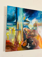 Mare Luce, original painting of a woman dancer on the sea, soft light