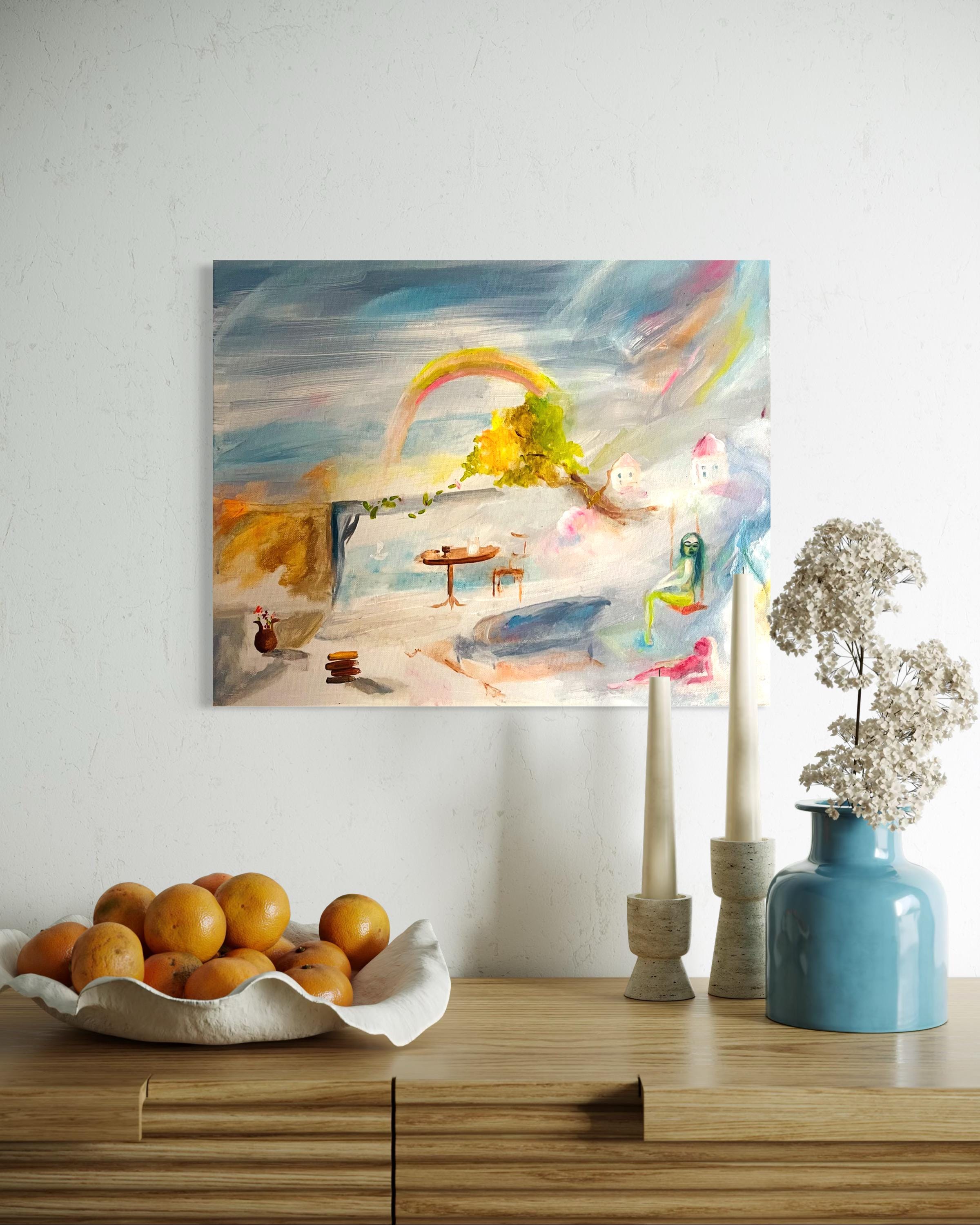 Lounge on air, original acrylic painting, Summer feeling