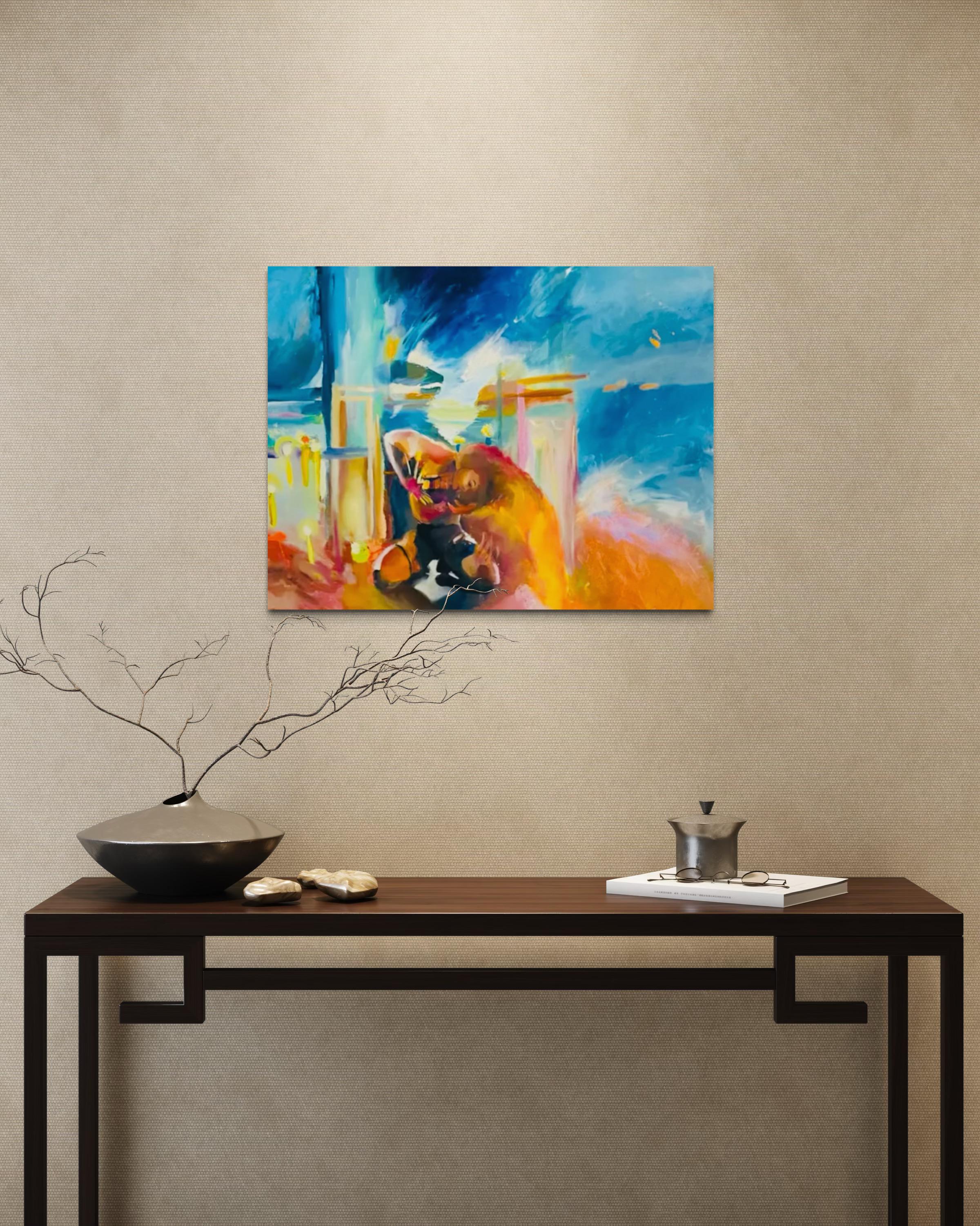 Mare Luce, original painting of a woman dancer on the sea, soft light