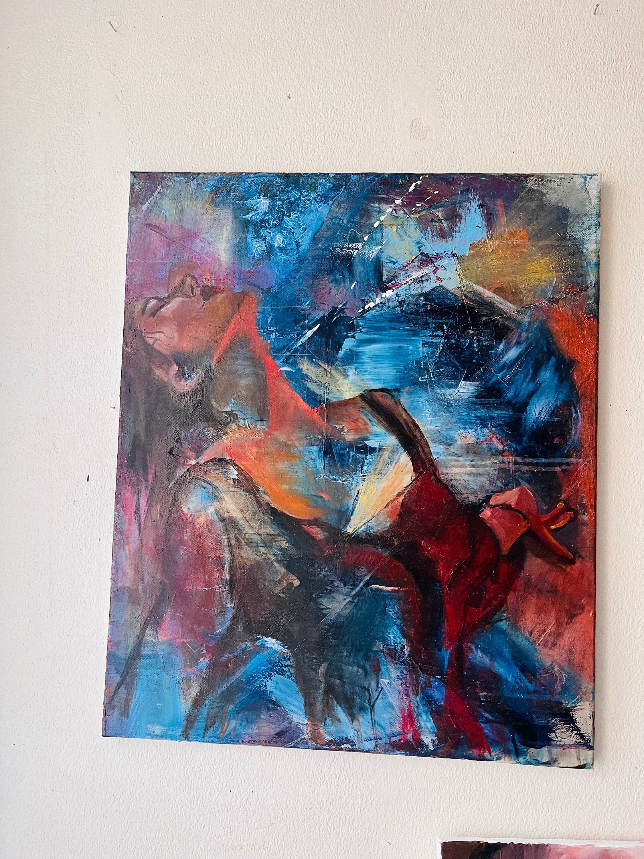 Let the rain fall, abstract painting of woman