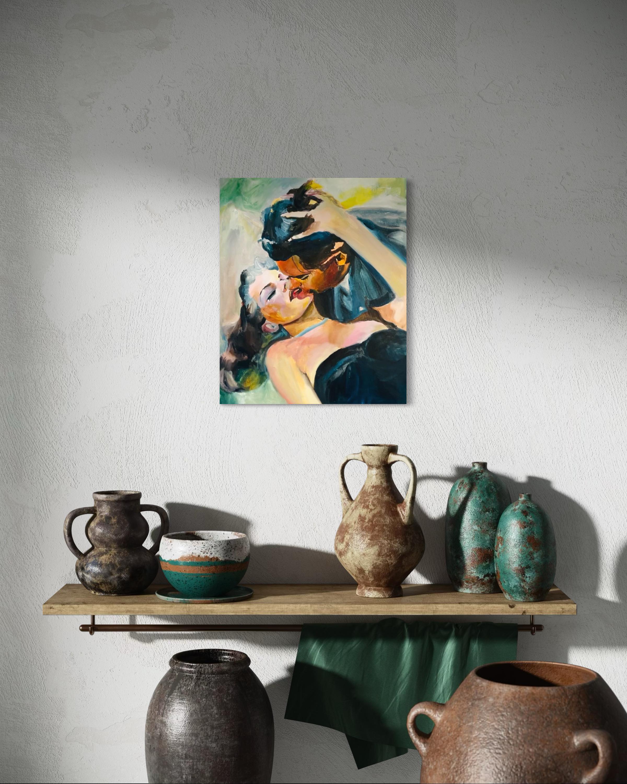 Original painting Gilda and johnny , Rita hayworth and Glenn Ford vintage Hollywood - intimate gaze