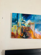 Mare Luce, original painting of a woman dancer on the sea, soft light