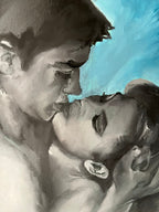 Original oil painting black and white Alain Delon and Brigitte Bardot