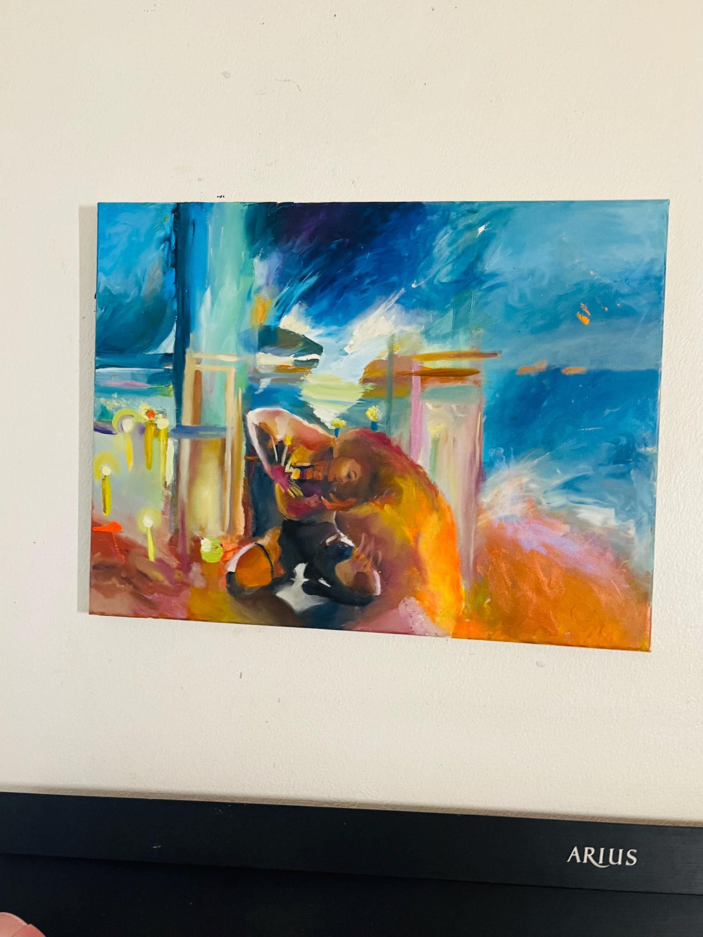 Mare Luce, original painting of a woman dancer on the sea, soft light