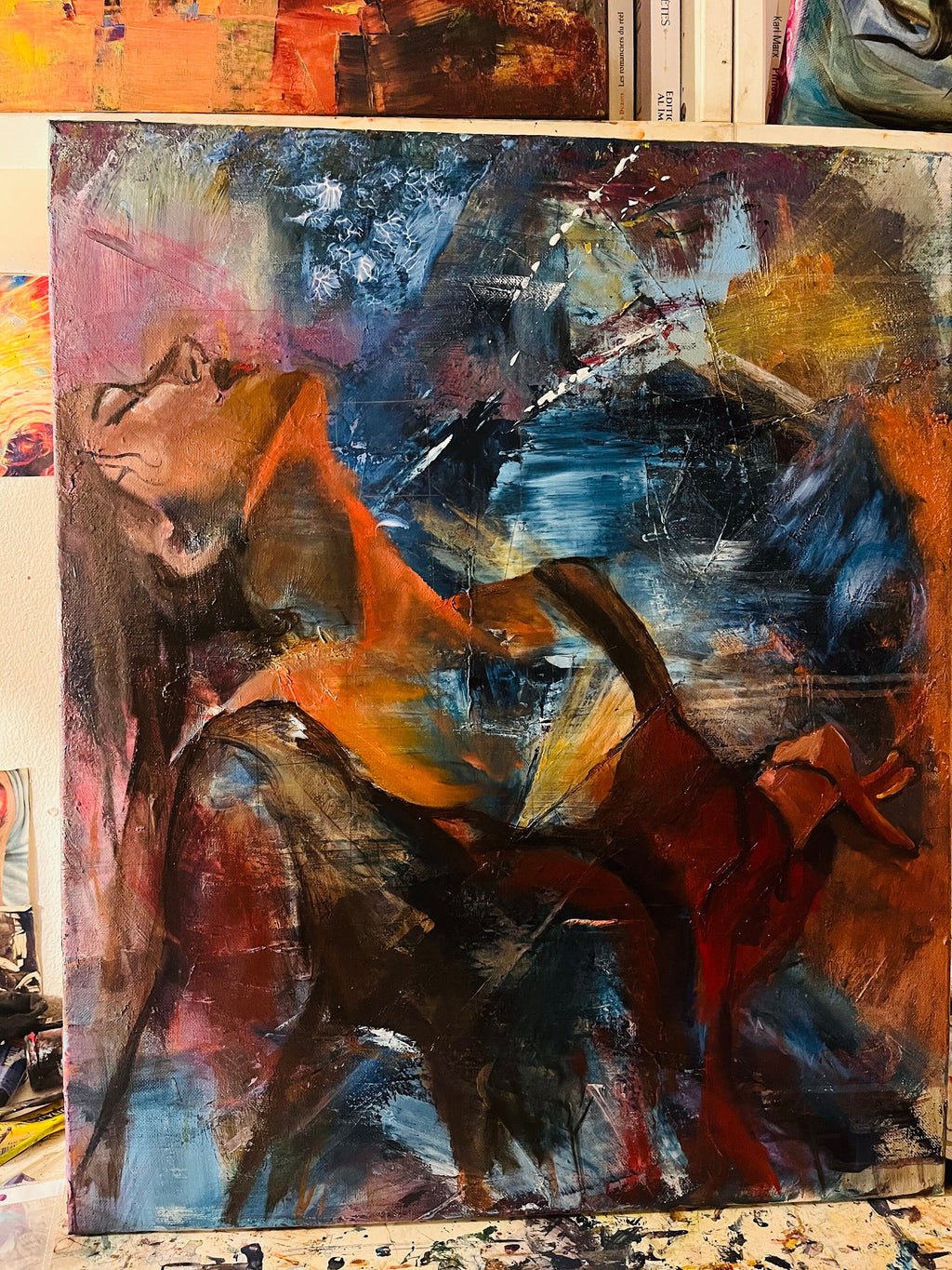 Let the rain fall, abstract painting of woman