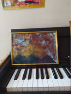 ORIGINAL painting A4 golden dark abstract moutains, home decoration