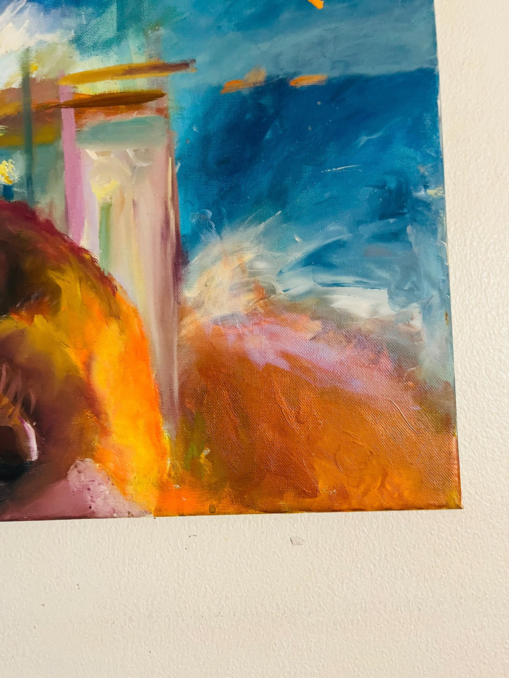 Mare Luce, original painting of a woman dancer on the sea, soft light