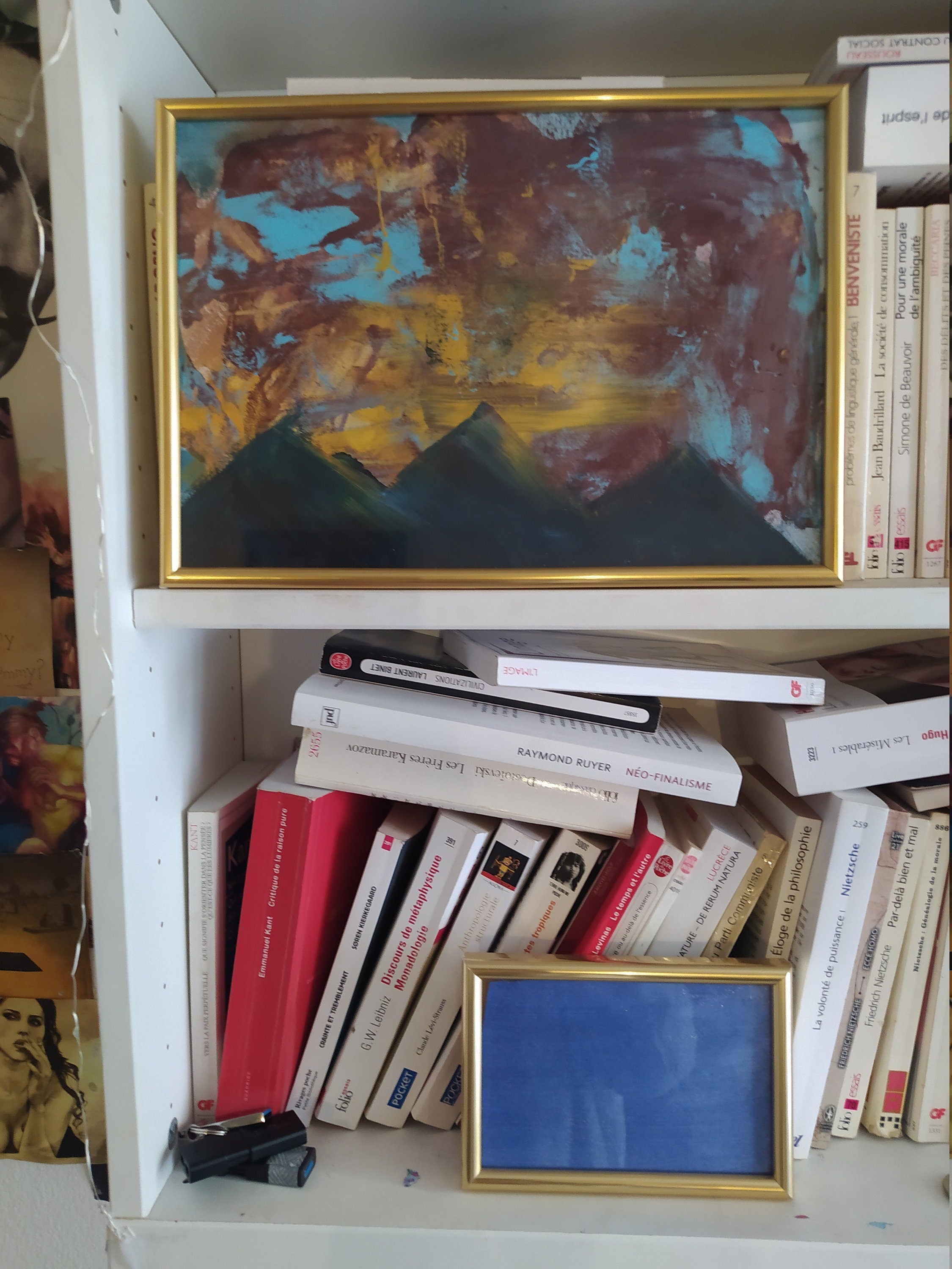 ORIGINAL painting A4 golden dark abstract moutains, home decoration