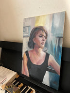 Portrait of Natalie Wood in oil paint, vintage hollywood actress on flat canvas