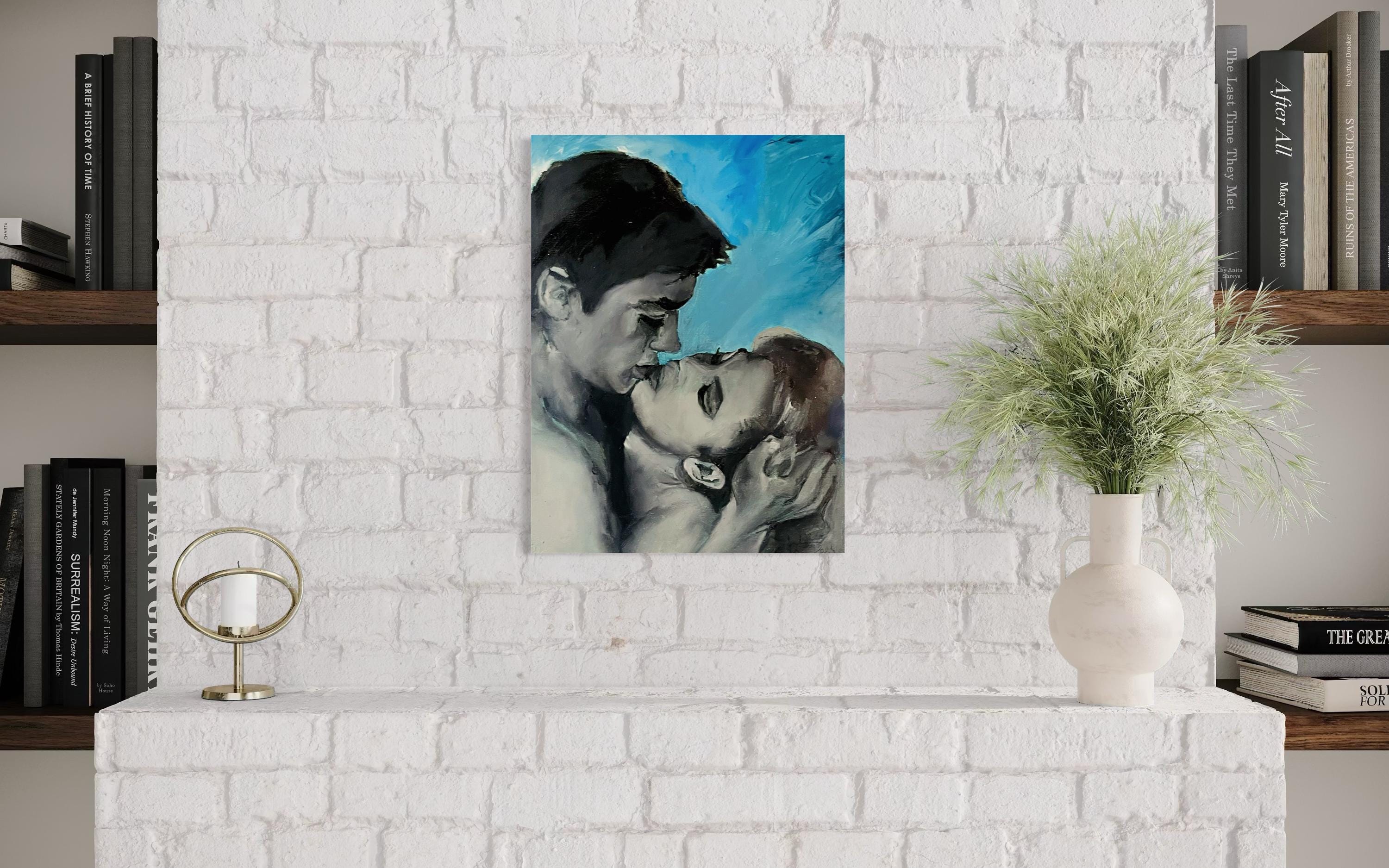 Original oil painting black and white Alain Delon and Brigitte Bardot