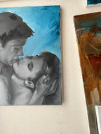 Original oil painting black and white Alain Delon and Brigitte Bardot
