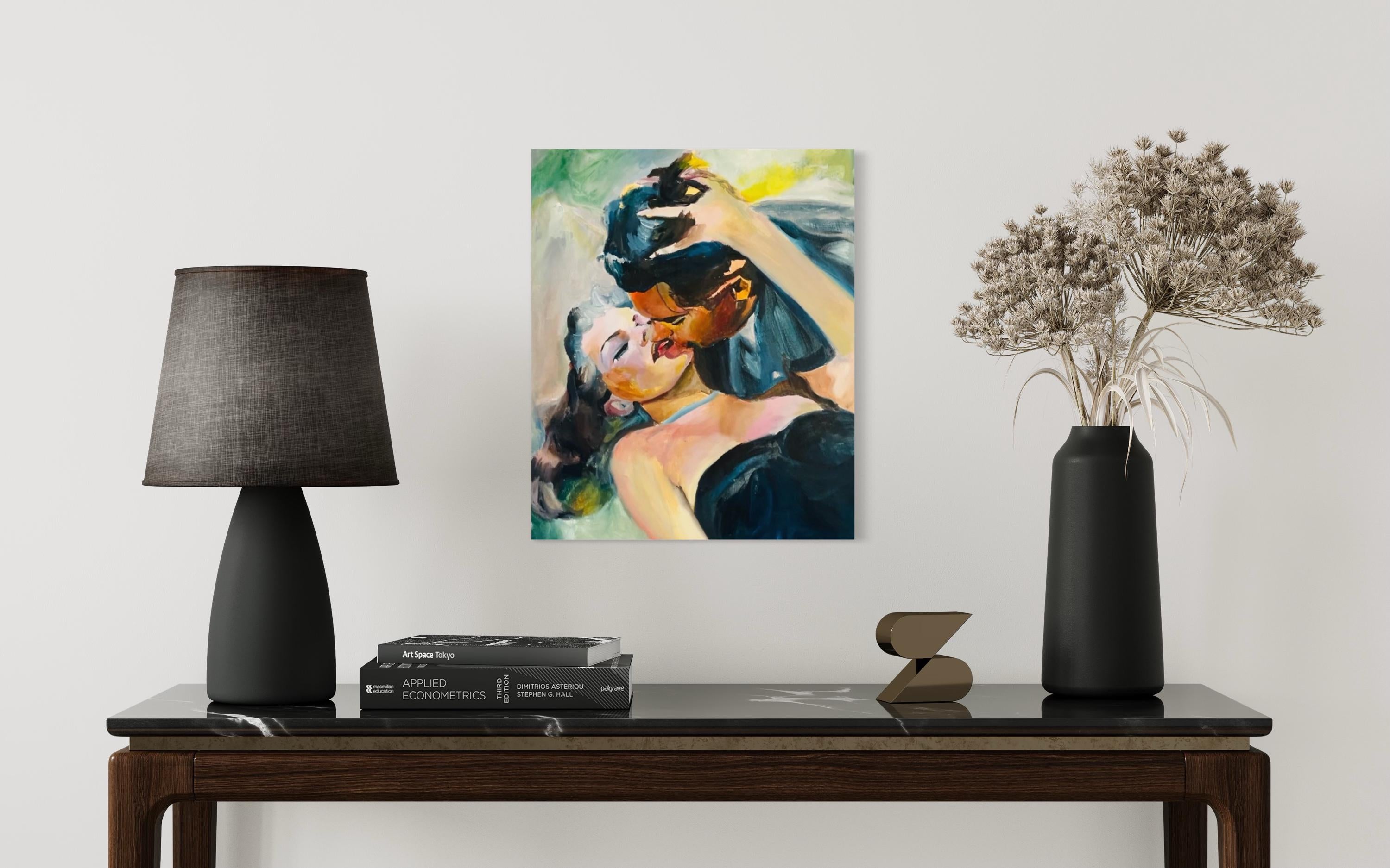 Original painting Gilda and johnny , Rita hayworth and Glenn Ford vintage Hollywood - intimate gaze