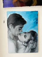 Original oil painting black and white Alain Delon and Brigitte Bardot