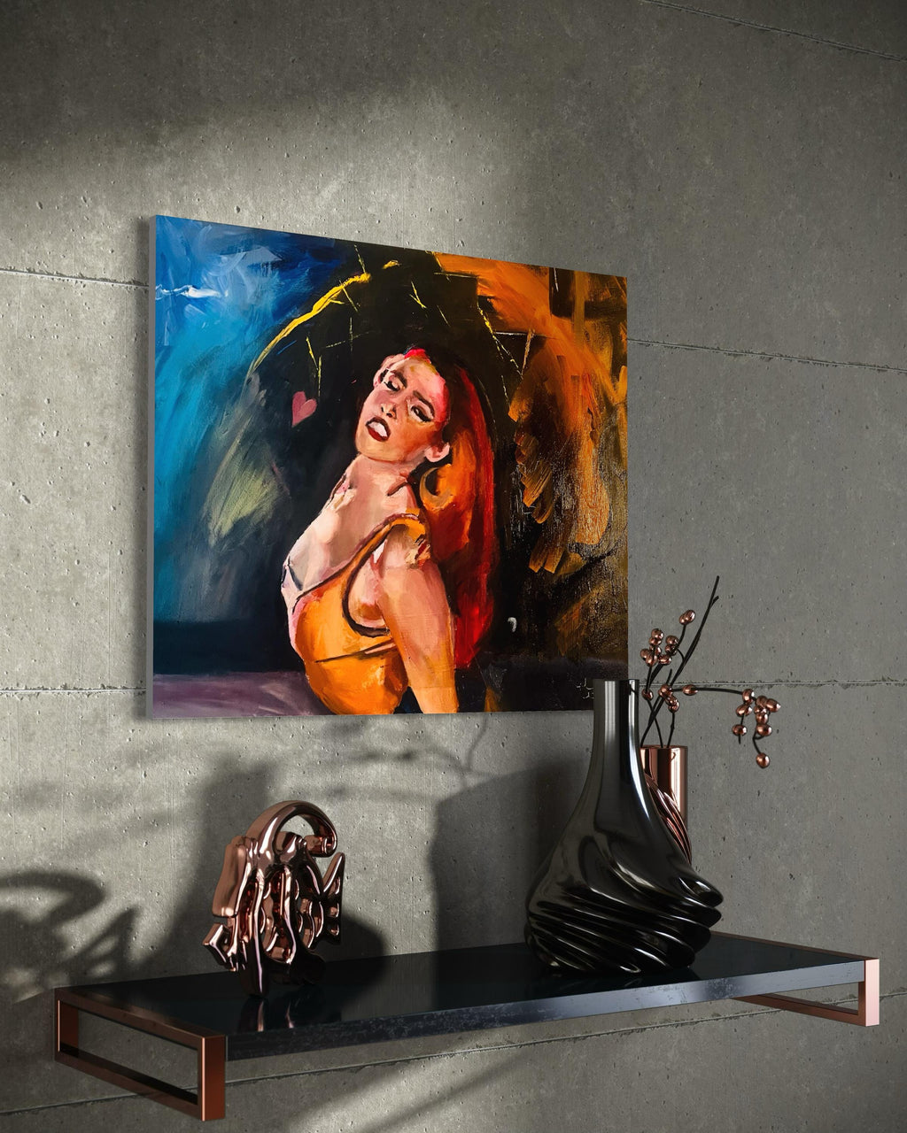 Ragaetton dancer redhead, fierce orange woman painting