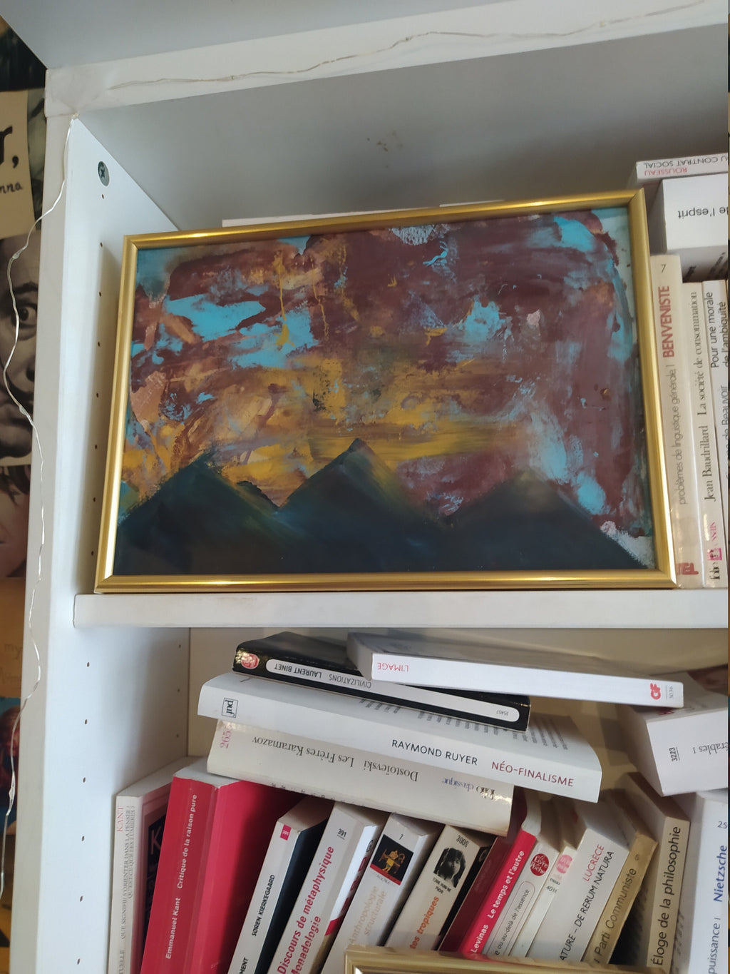 ORIGINAL painting A4 golden dark abstract moutains, home decoration