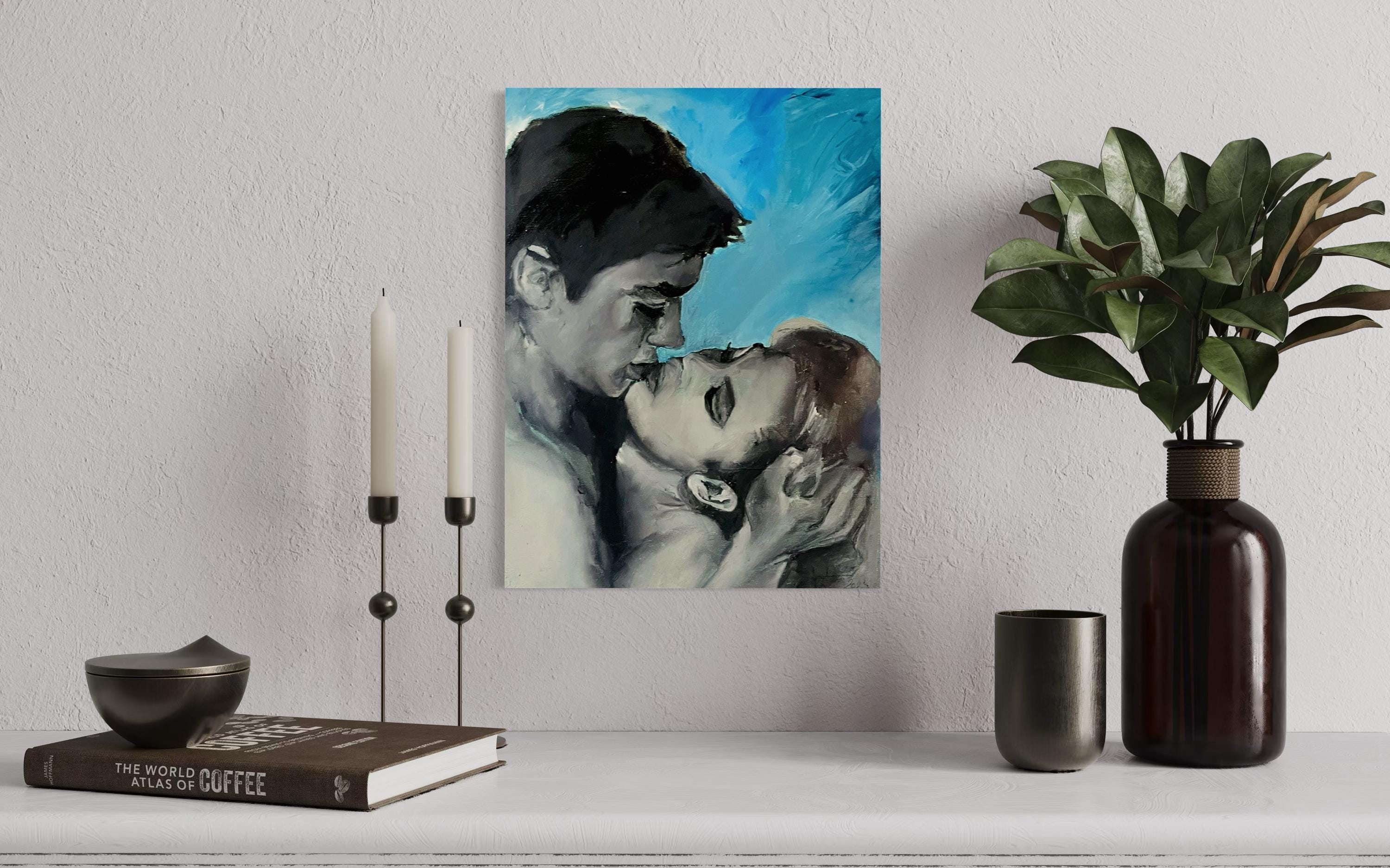 Original oil painting black and white Alain Delon and Brigitte Bardot
