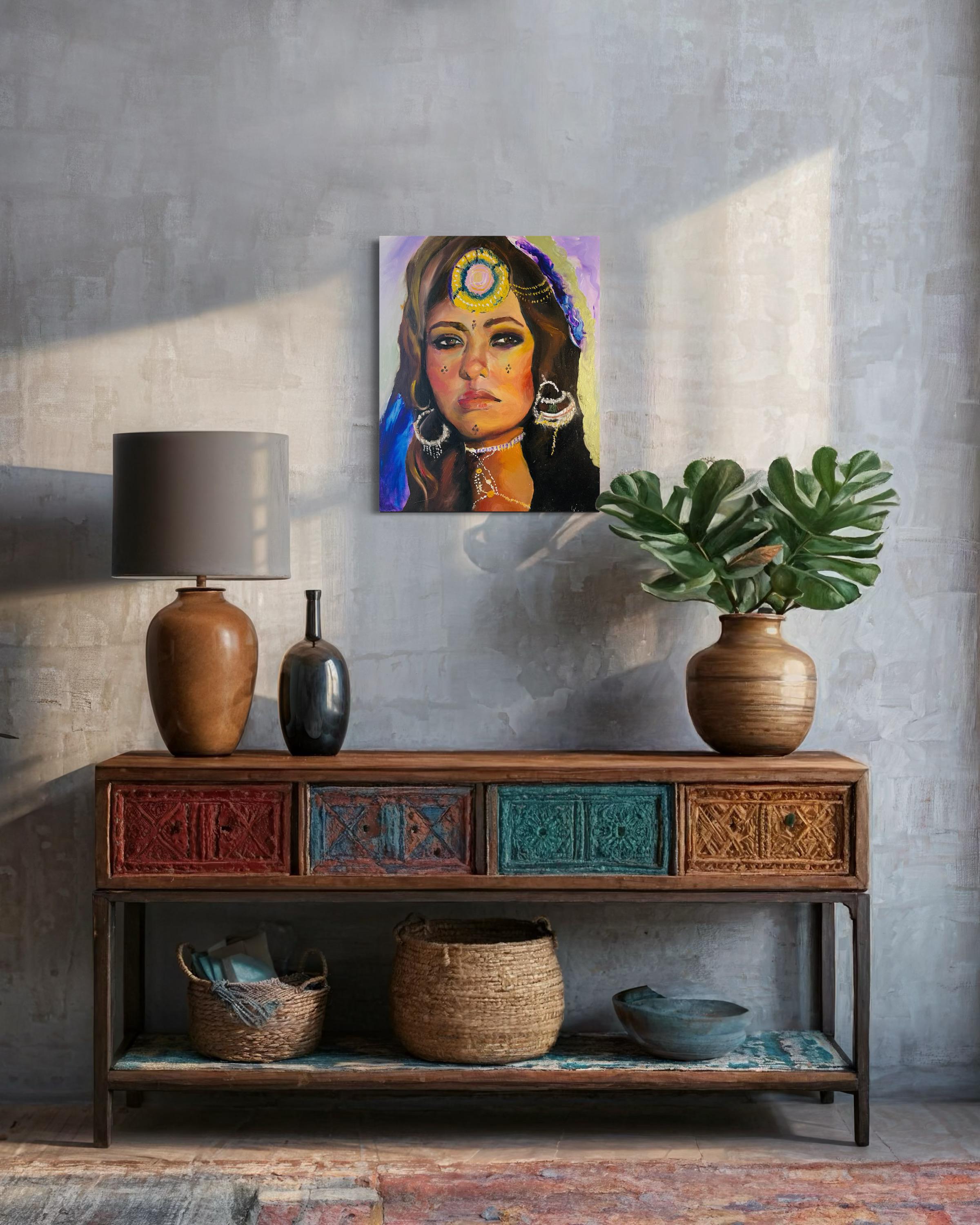 Woman from Sahara, amazigh tuareg woman portrait oil painting