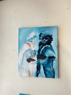 Original painting of Tuareg brothers, oil and acrylic painting, two men In Sahara