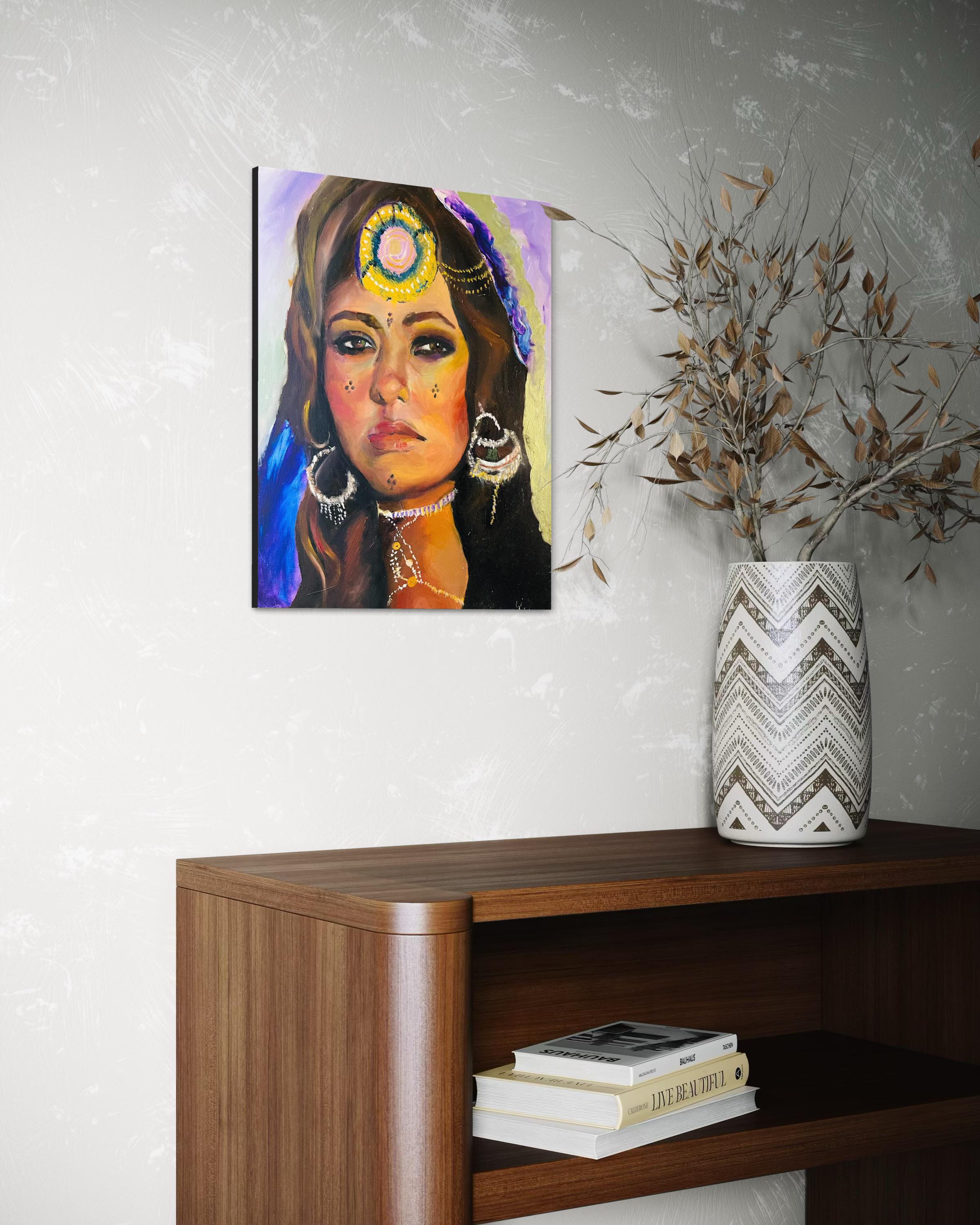 Woman from Sahara, amazigh tuareg woman portrait oil painting