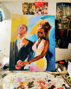 Iman and David Bowie original acrylic painting